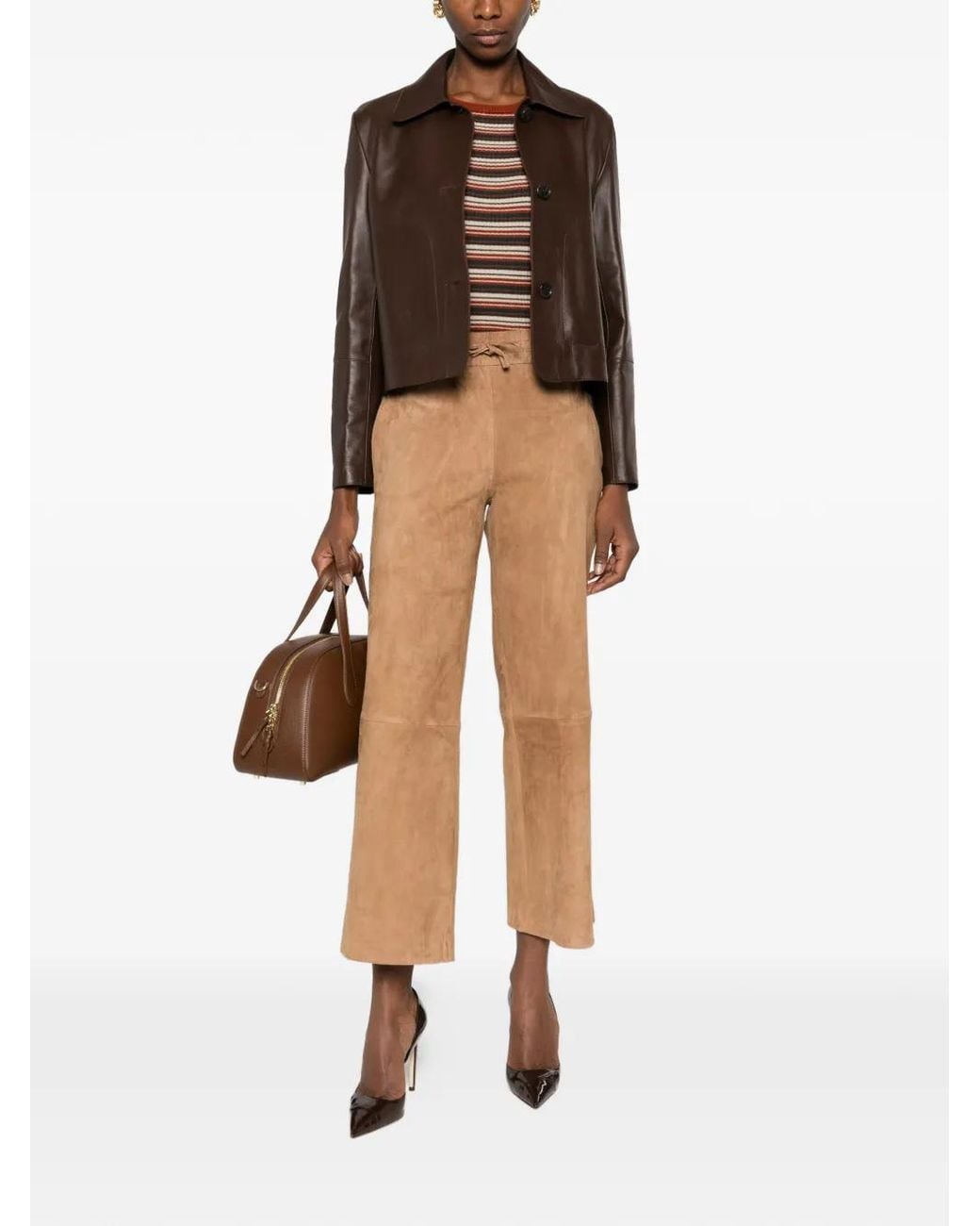 Arma Brown Emy Buttoned Collared Leather Jacket