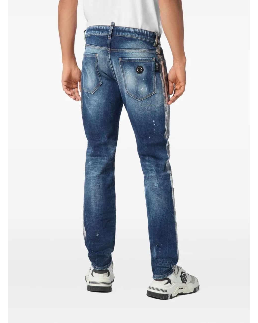 Philipp Plein Blue Paisley Bandana Super-Straight Jeans for men