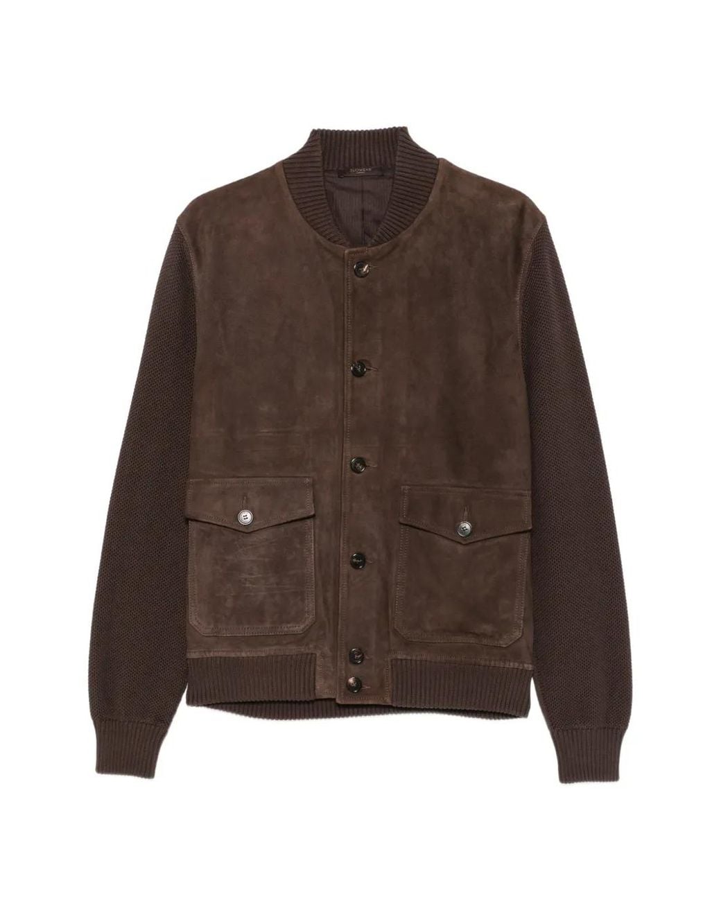 Zanone Brown Suede-Panelled Waffle-Knit Jacket for men
