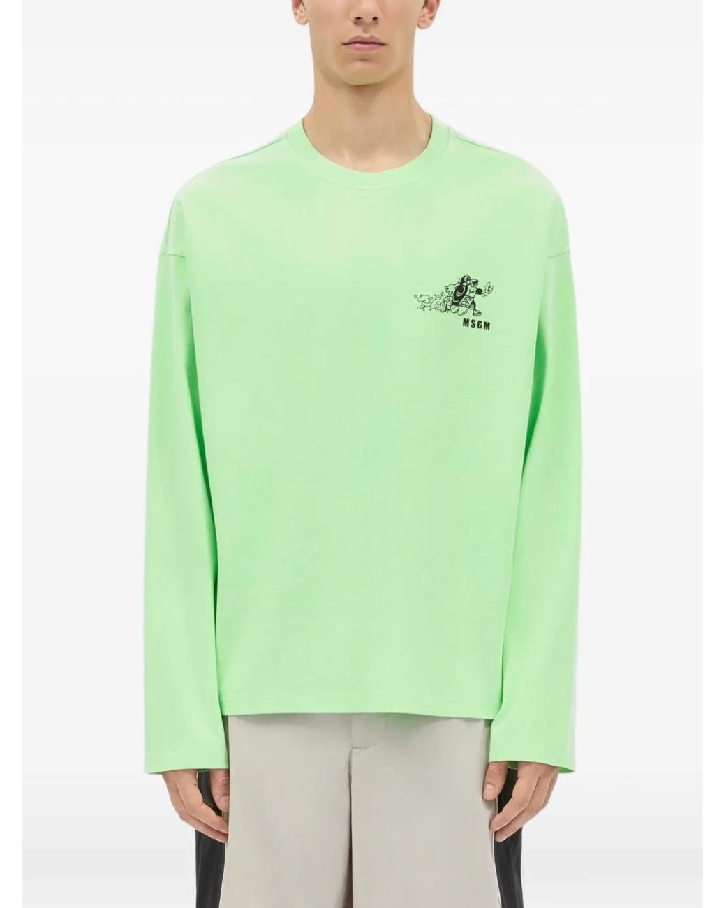 MSGM Green Long-Sleeved Print T-Shirt for men