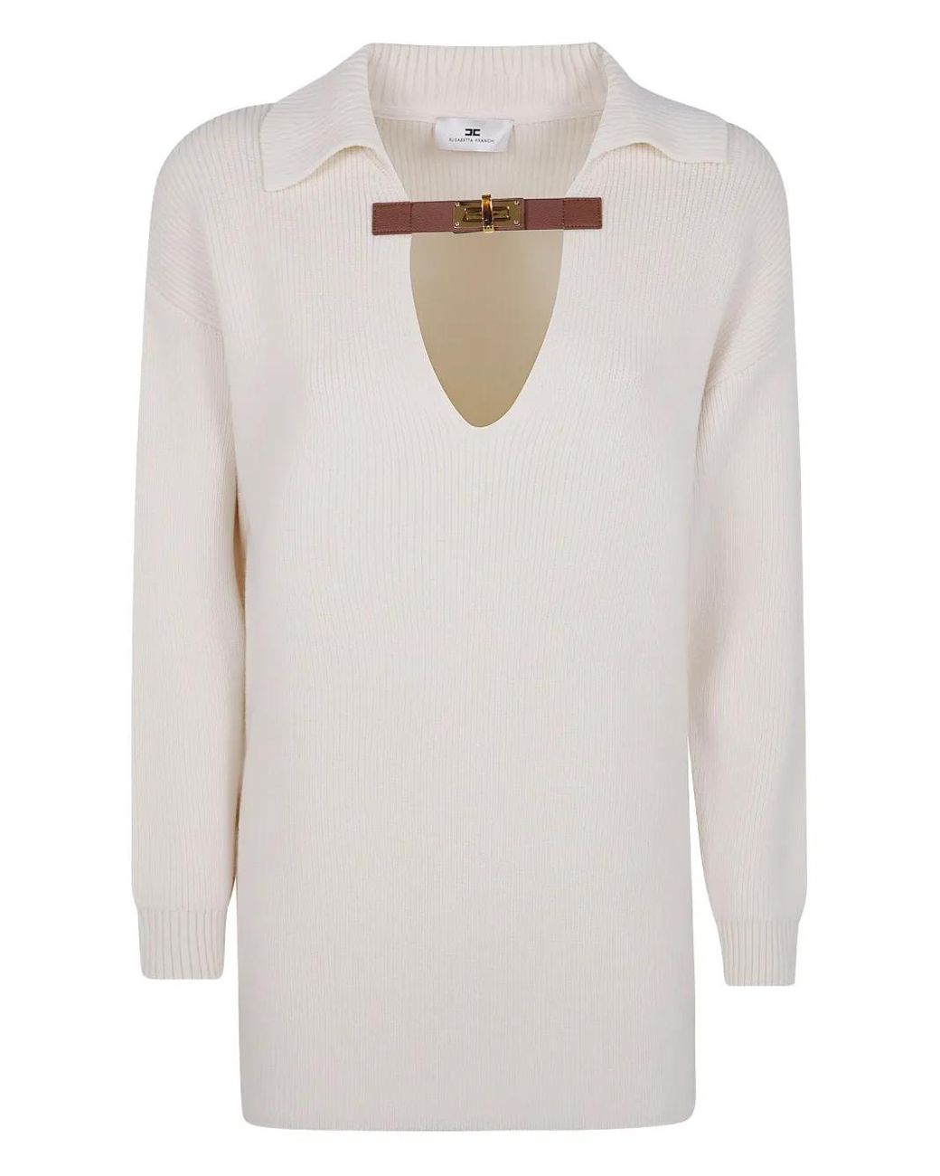 Elisabetta Franchi White Collar-Buckle Wool Sweater