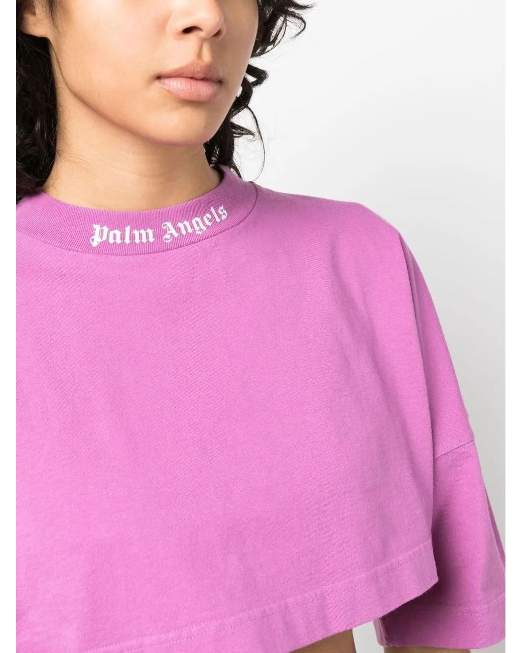 Palm Angels Pink Cropped Classic Logo T-shirt