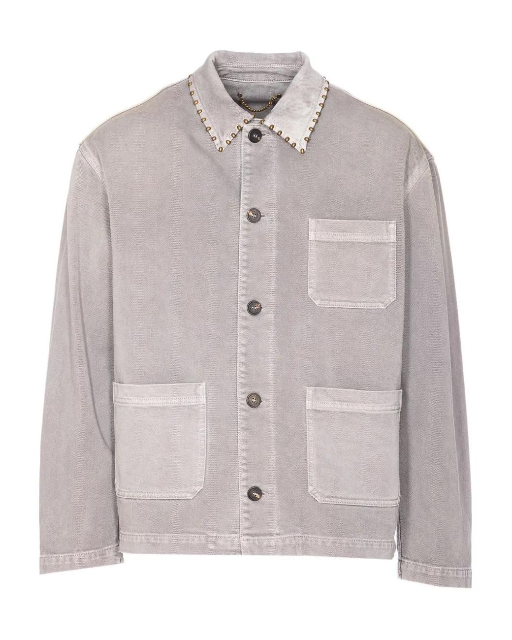 Golden Goose Deluxe Brand Gray Denim Shirt With Stud Embellishments for men