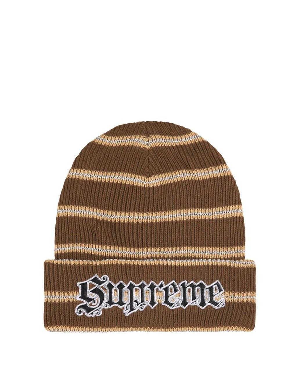 Supreme Brown Metallic-Stripe Beanie Hat for men