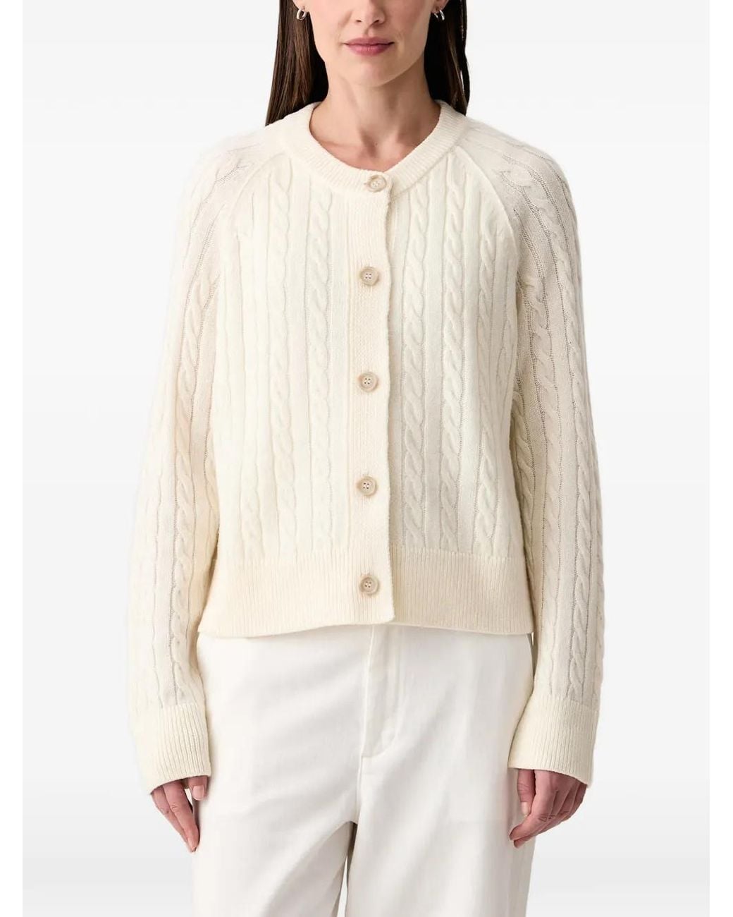 Marc O' Polo White Cable-Knit Long-Sleeve Cardigan