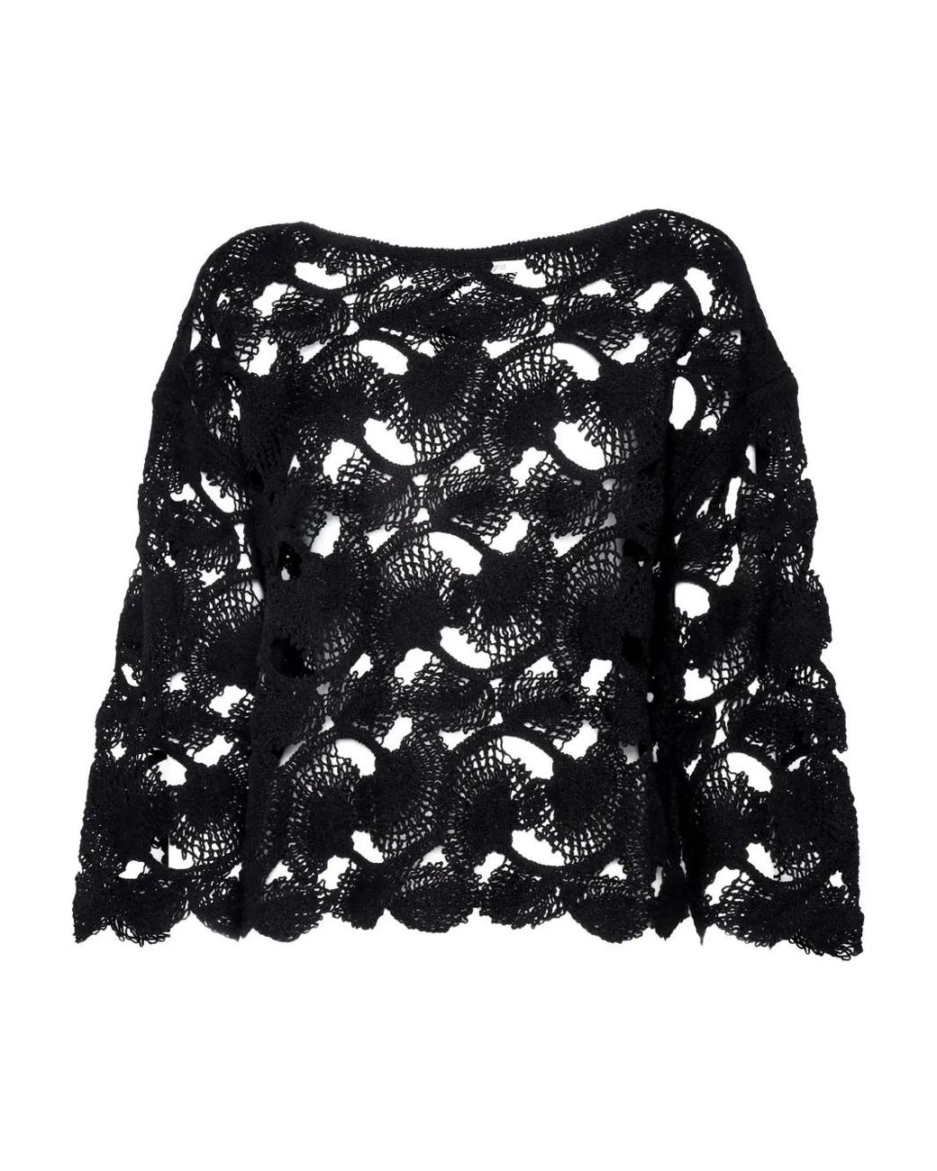 Kangra Black Crochet-Lace Open-Weave Top