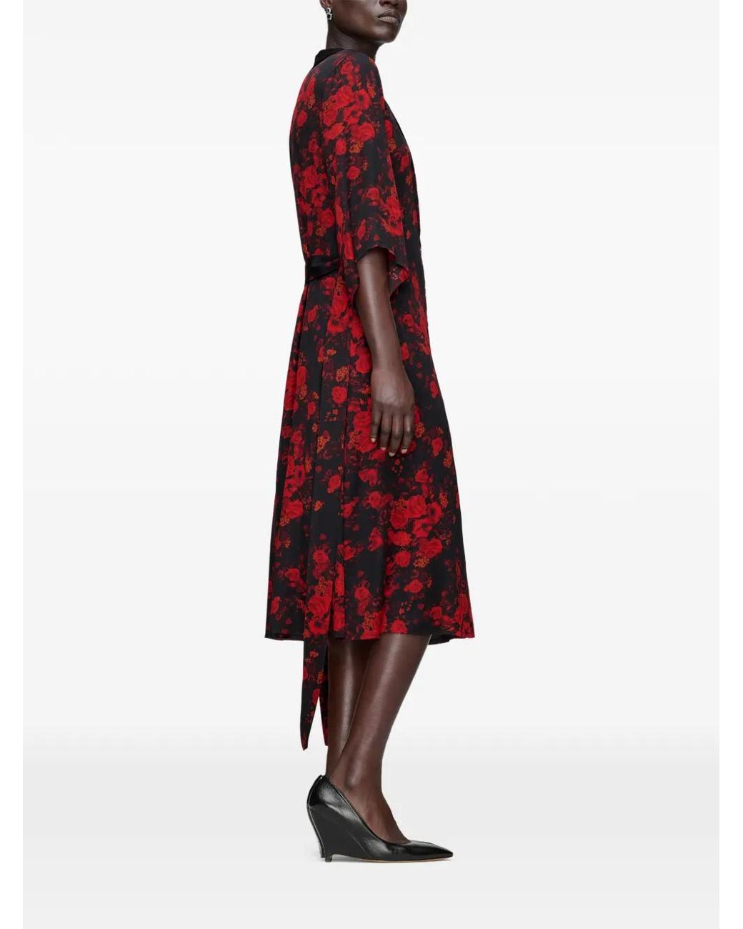 Maison Margiela Red Printed Midi Shirt Dress