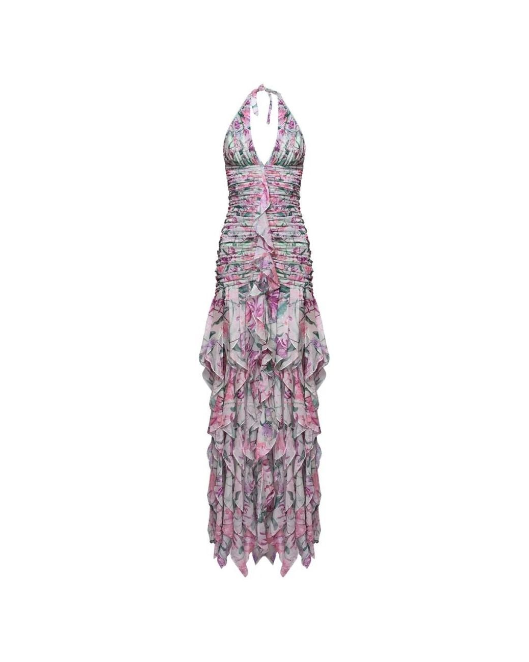 PATBO Purple Floral-Print Ruffled Dress
