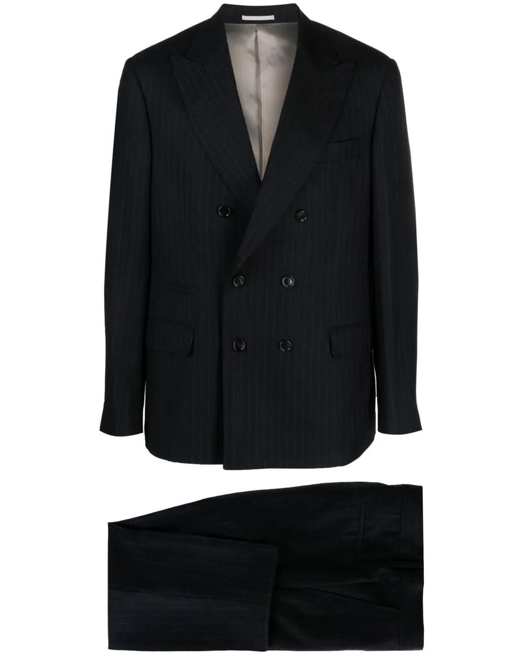 Brunello Cucinelli Black Pinstripe Double-Breasted Blazer for men