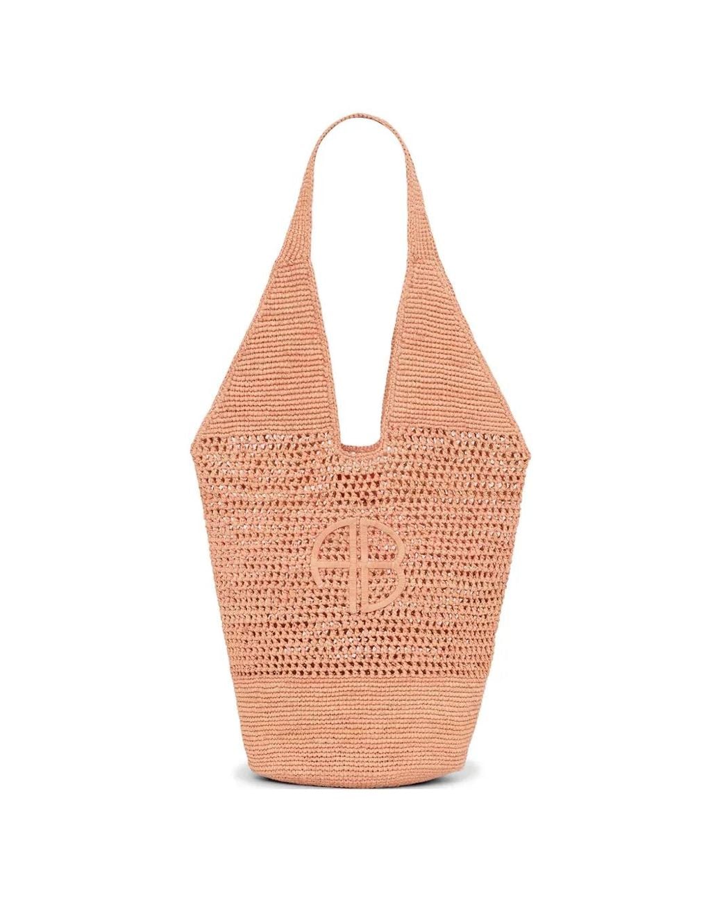 Anine Bing White Leah Logo Raffia Bag