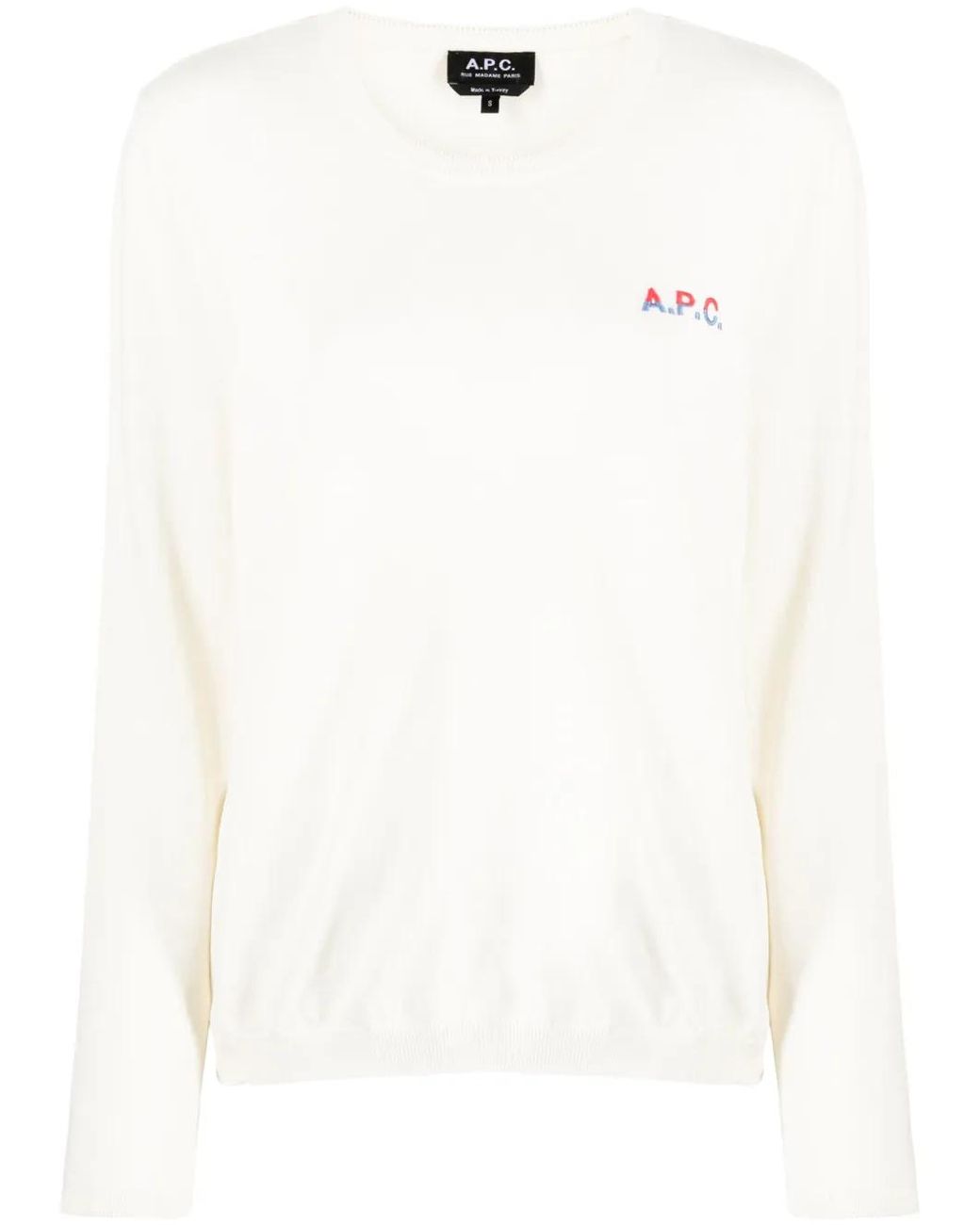 A.P.C. White Logo-Embroidered Long-Sleeve Sweater