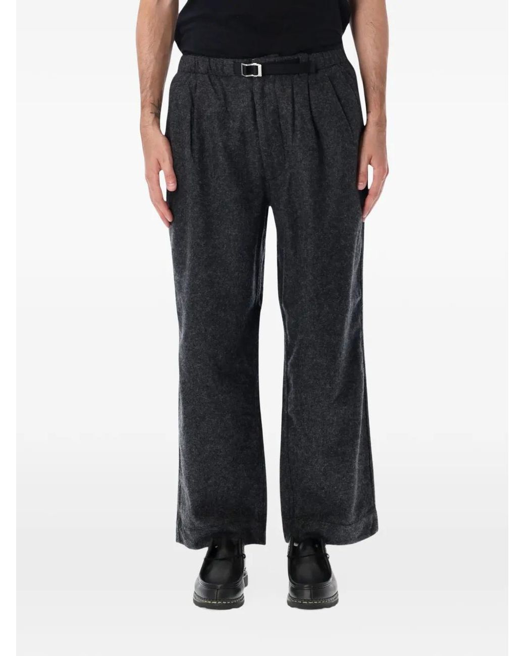 Nanamica Black Melton Belted Pleated Trousers for men