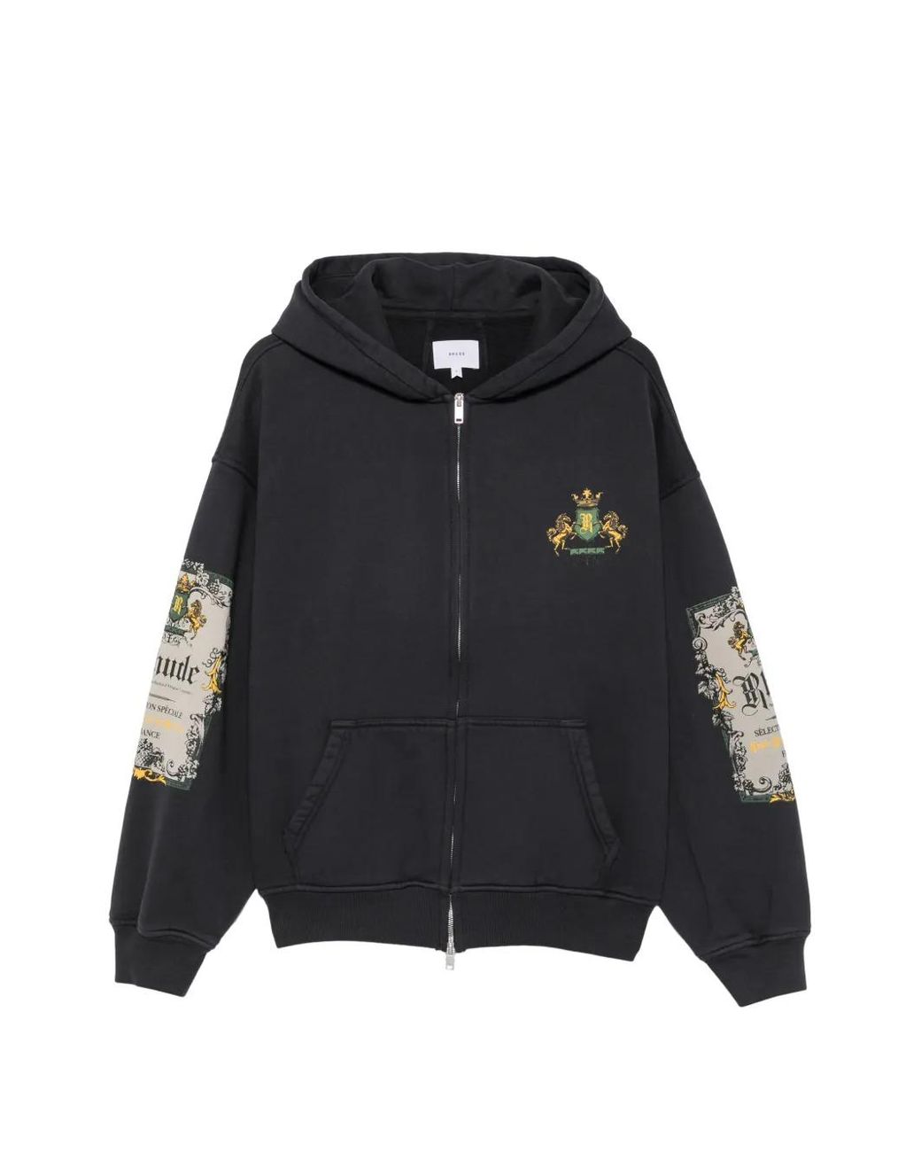 Rhude Black Graphic-Print Zip-Up Hoodie for men