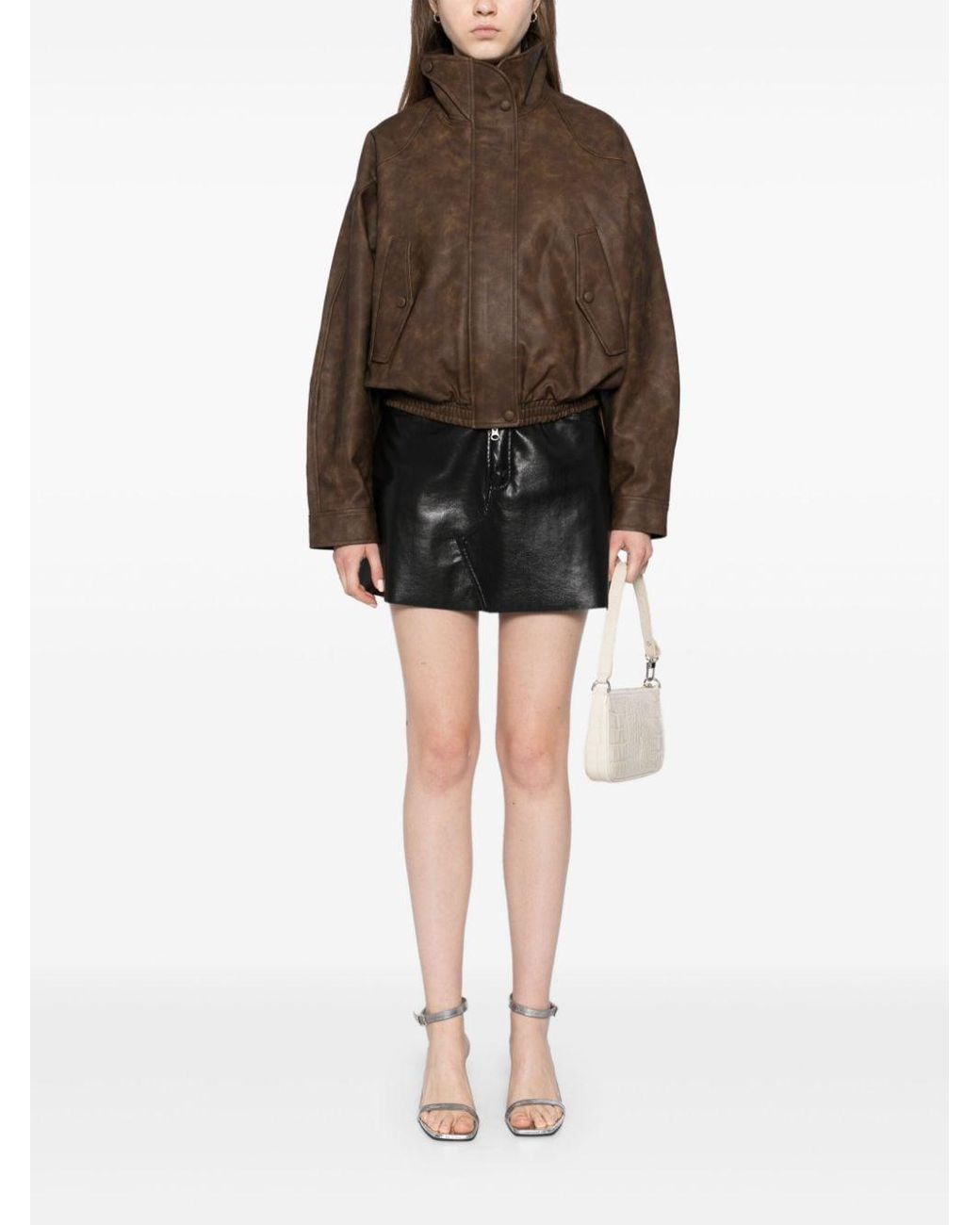 Low Classic High-Neck Zip Leather Jacket in Brown | Lyst