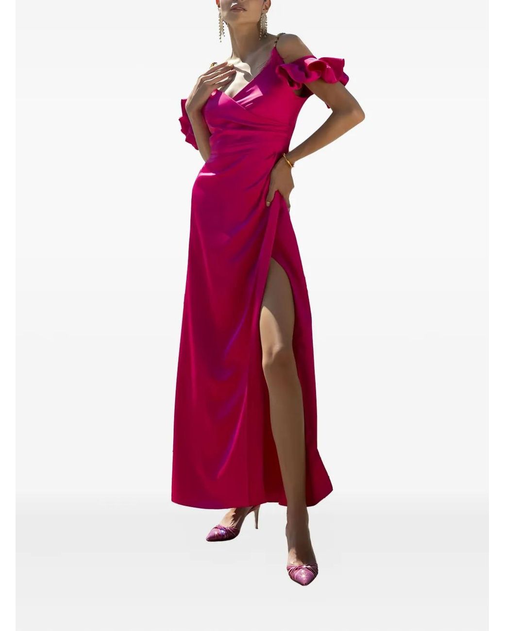 Hanita Red Ruffled-Detail Maxi Dress