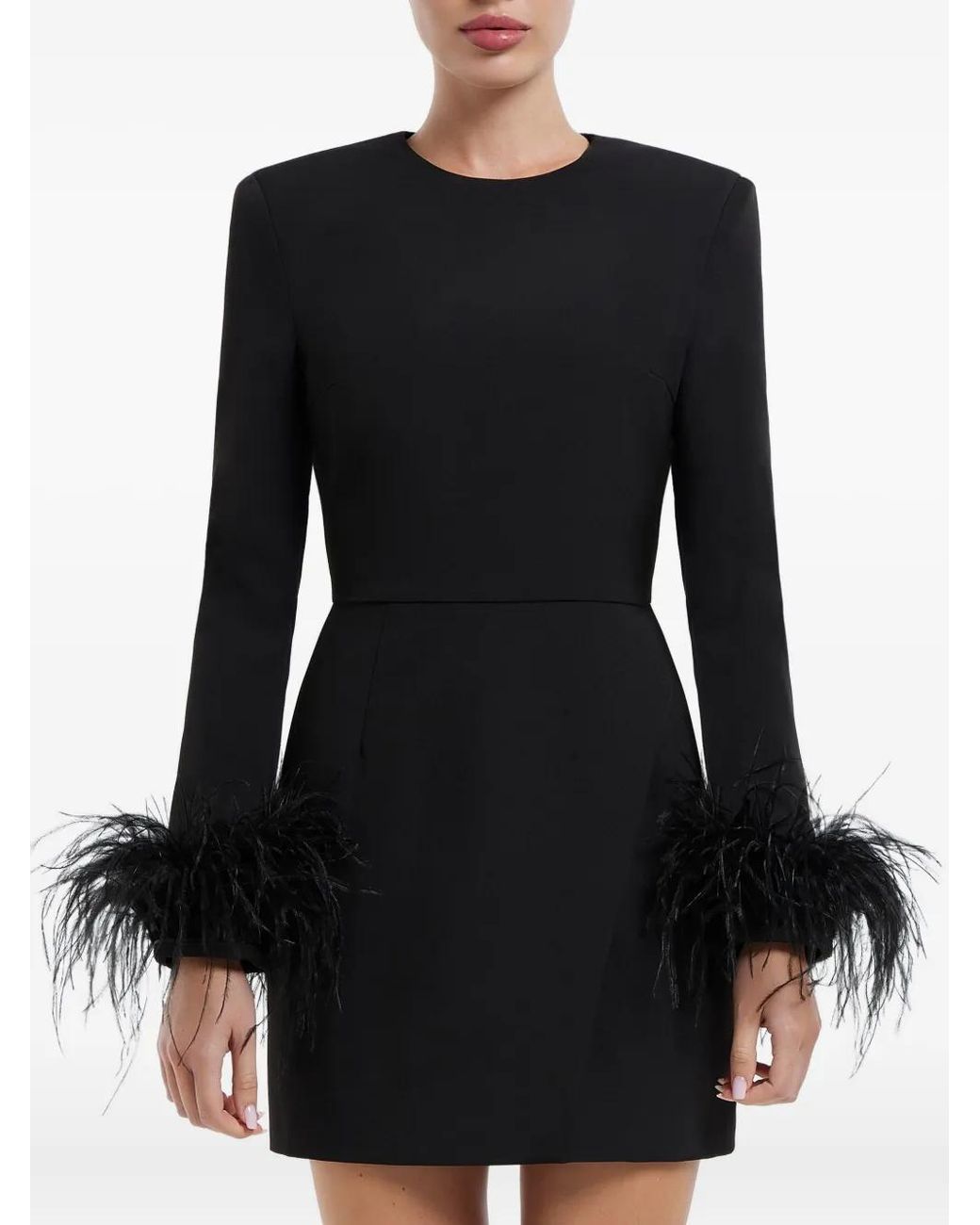POST MERIDIEM Black Wrap Feather-Sleeve Mini Dress