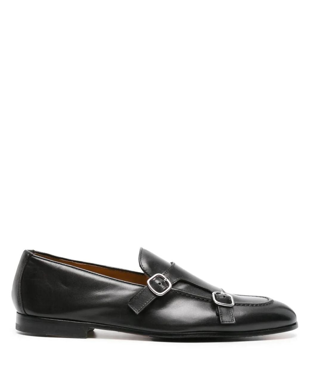 Doucal's Black Double-Buckle Leather Monk Shoes for men