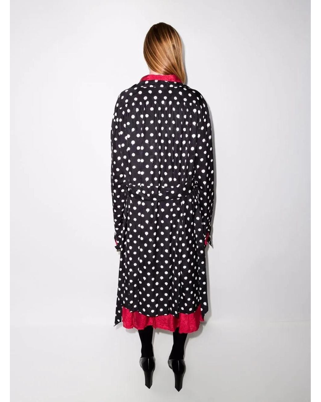 Balenciaga Blue Reversible Belted Polka Dot Dress
