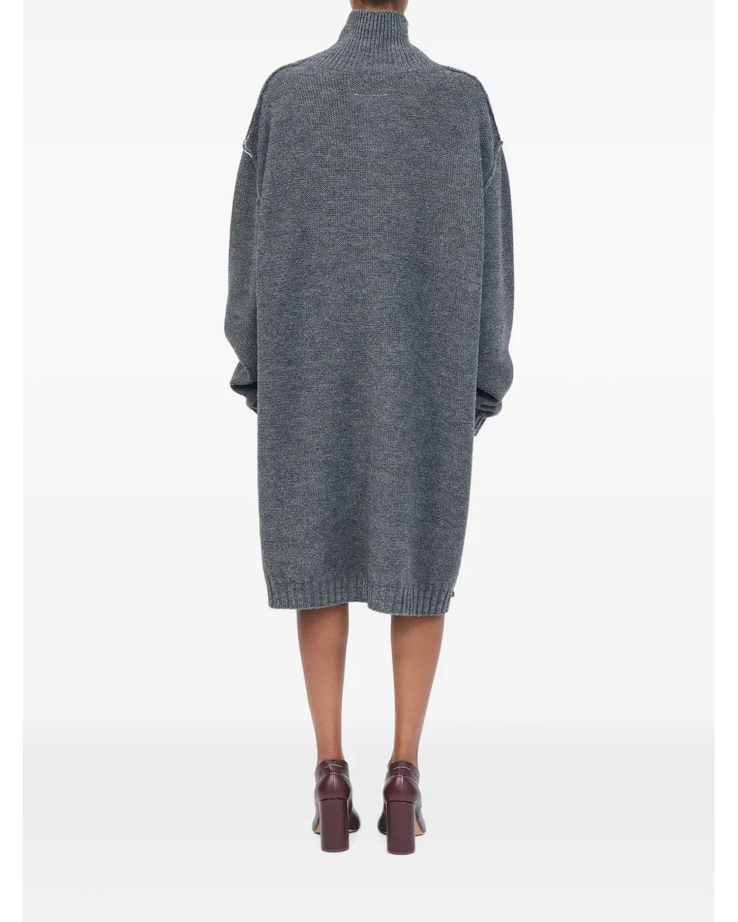 MM6 by Maison Margiela Gray High-Neck Knitted Midi Dress