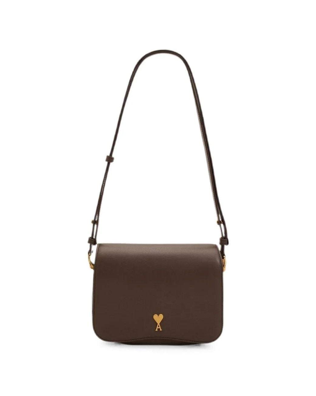 AMI Brown Ami De Coeur Leather Shoulder Bag