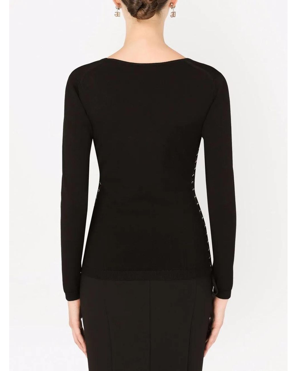 Dolce & Gabbana Black Scoop-Neck Lace-Up Jumper