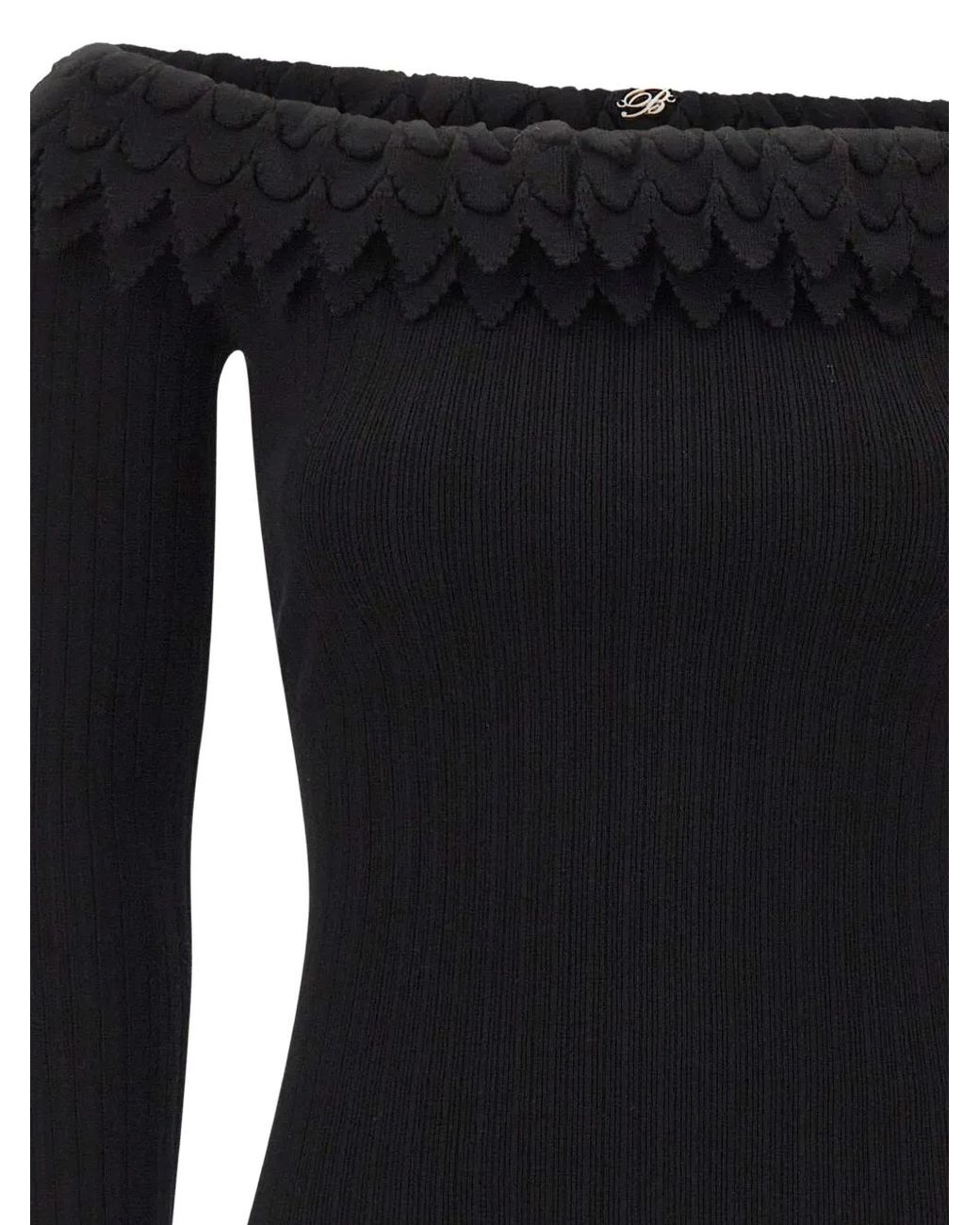 Blumarine Black Ribbed Sweater With Scalloped Ruffles