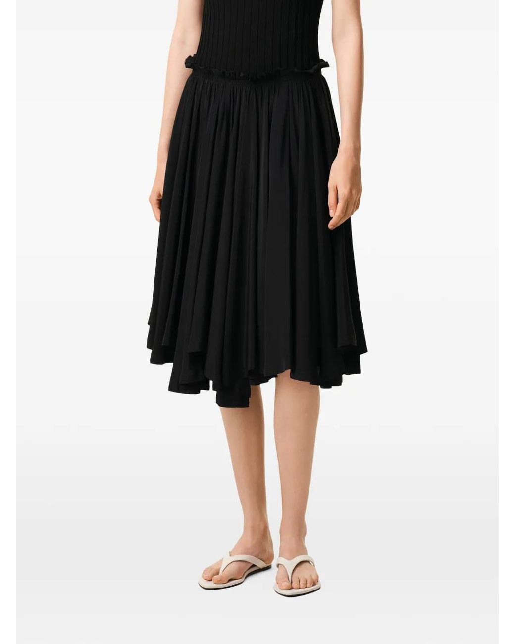 AMI Black Blended Silk Midi Corolla Skirt