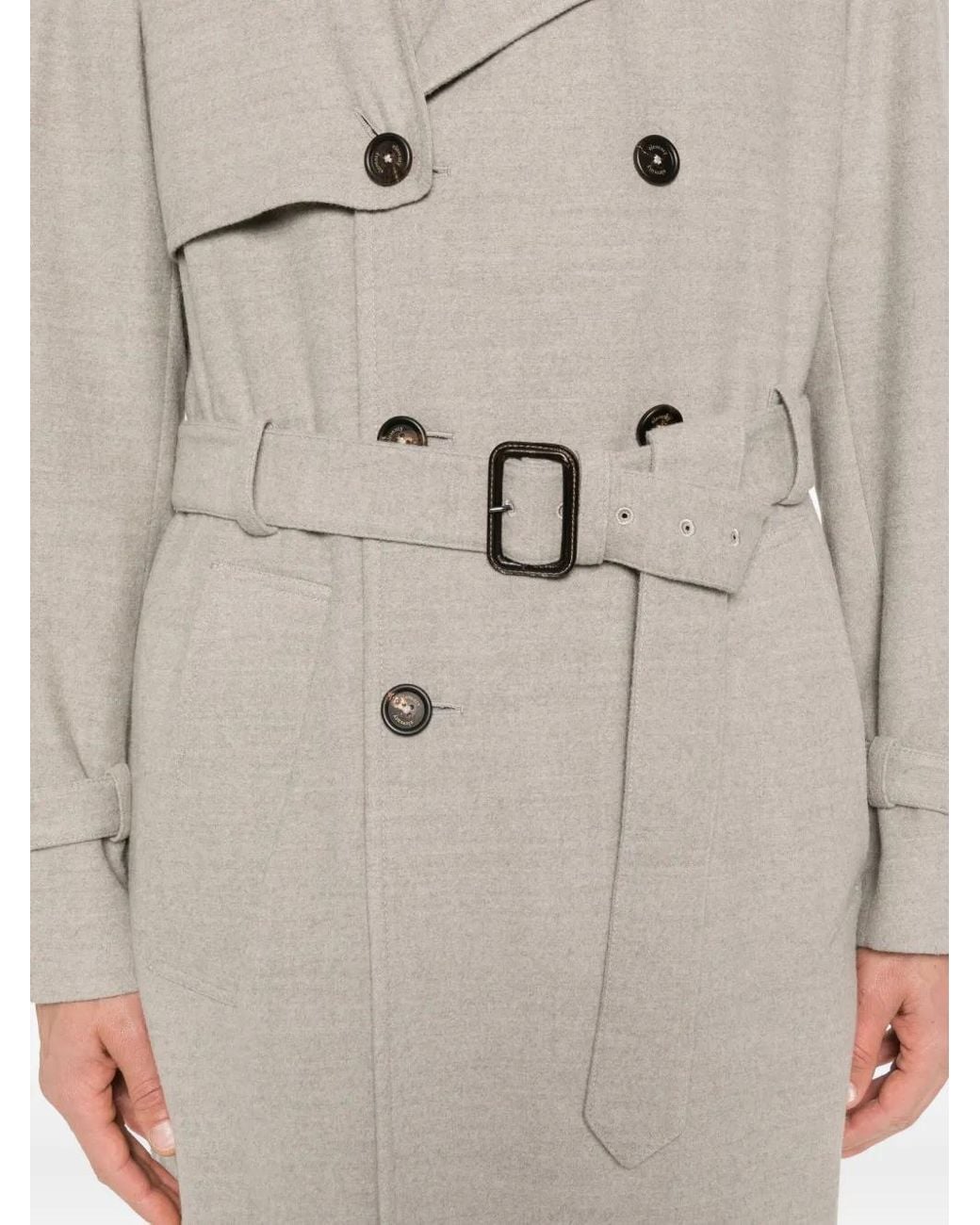 Eleventy Gray Belted Double-Breasted Trench Coat for men