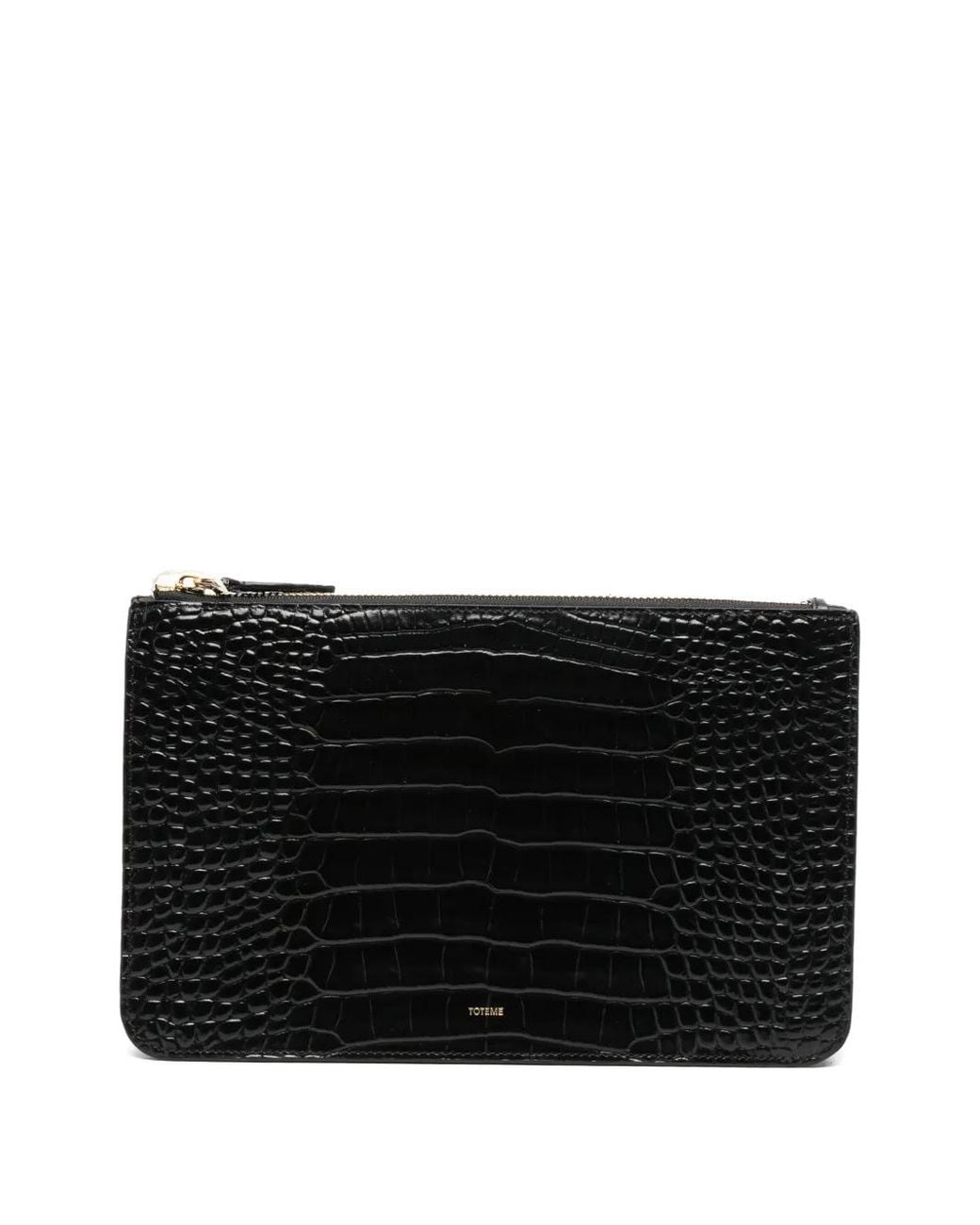 Totême Black Threefold Croco-Embossed Clutch Bag