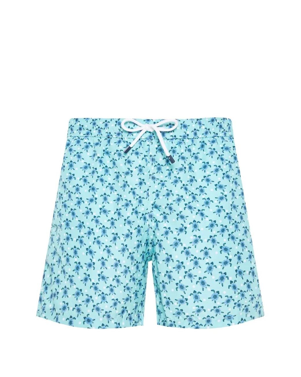 Fedeli Blue Turtle-Print Swim Shorts for men