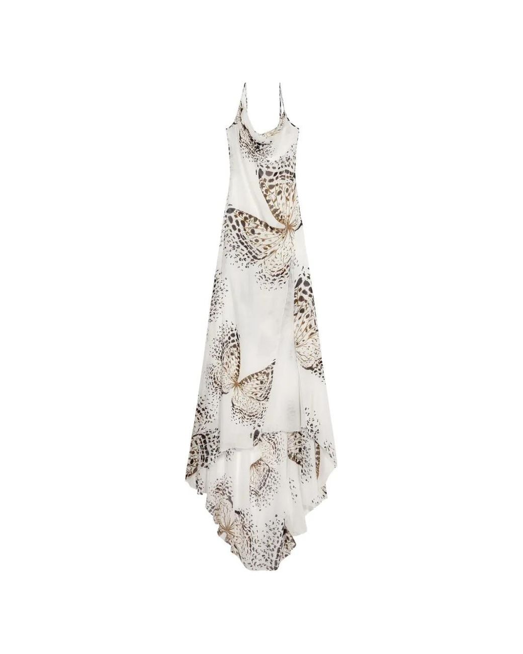 Blumarine White Butterfly-Print Asymmetric Dress