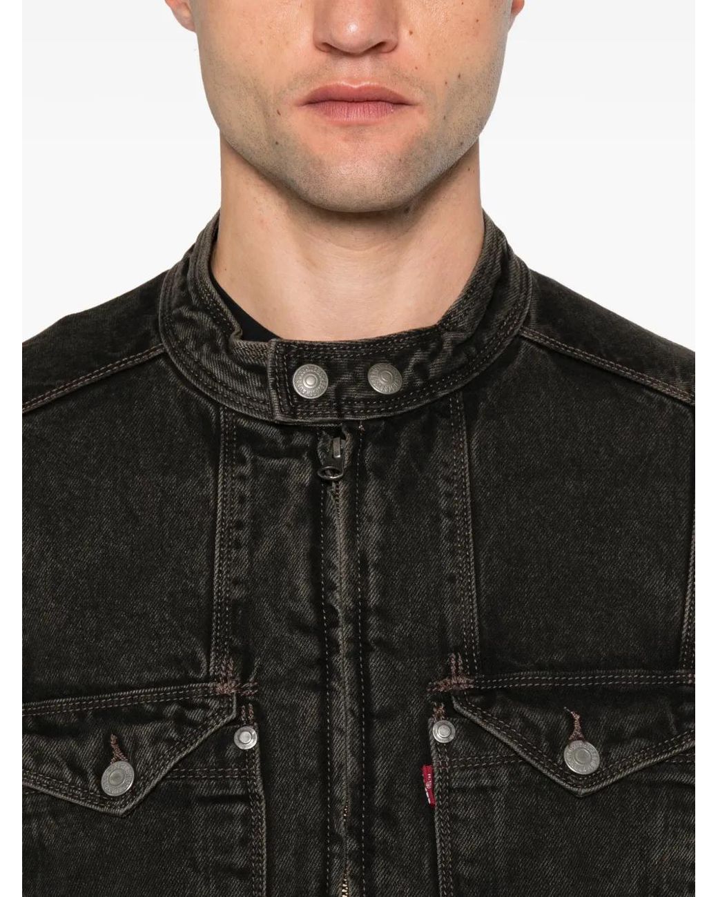Levi's Black Faded-Effect Band-Collar Jacket for men