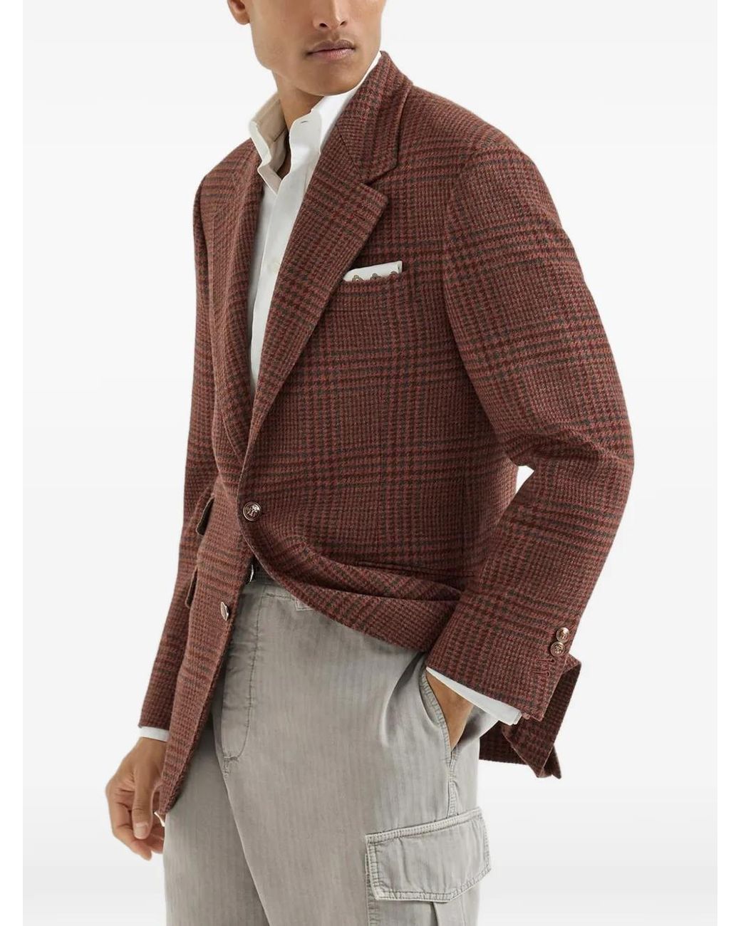 Brunello Cucinelli Brown Blazer Sur Mesure Prince De Galles En Cachemire for men
