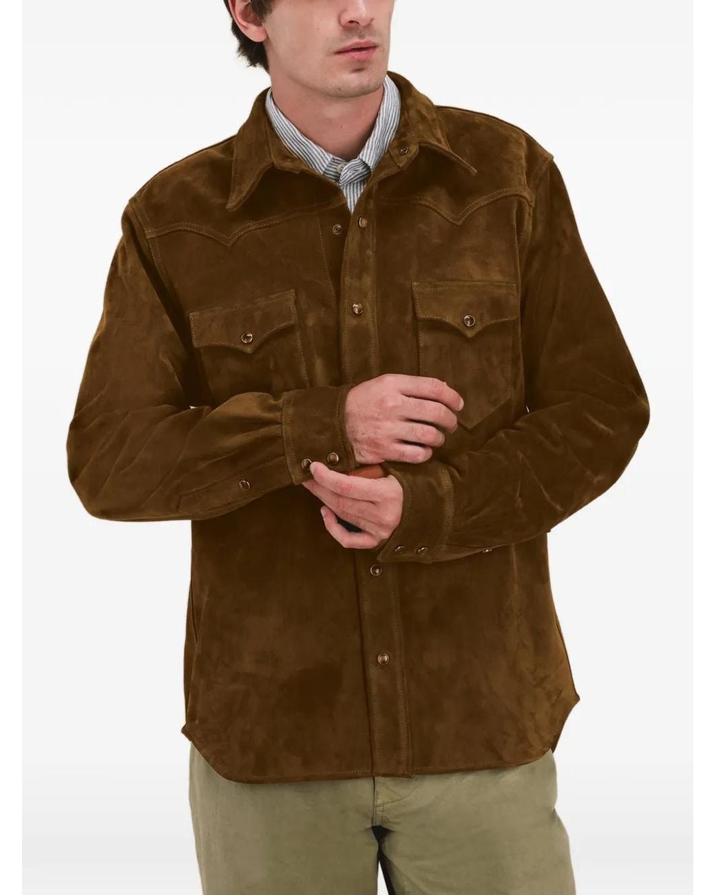 Fortela Brown Ranch Flap-Pocket Leather Jacket for men