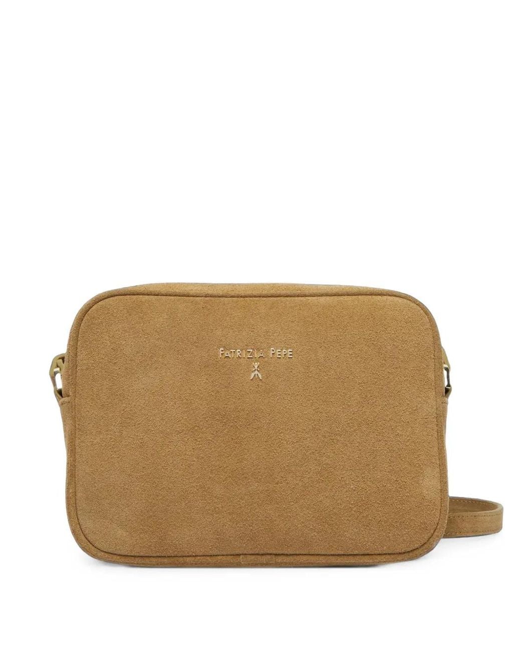 Patrizia Pepe Brown Logo-Plaque Calf Suede Shoulder Bag