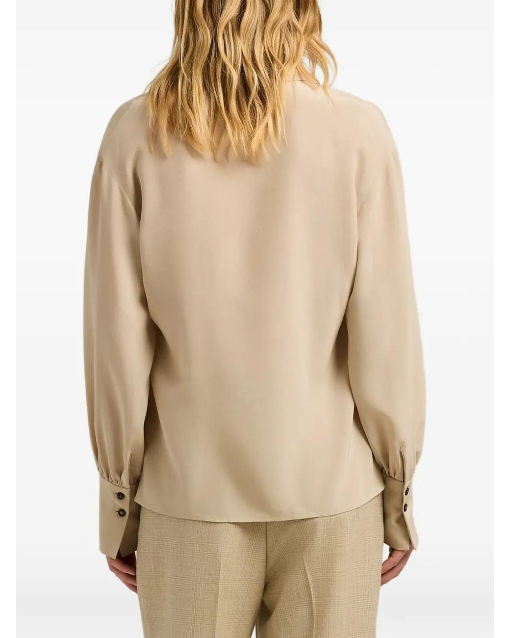 Kiton Natural Button-Collar Silk Blouse