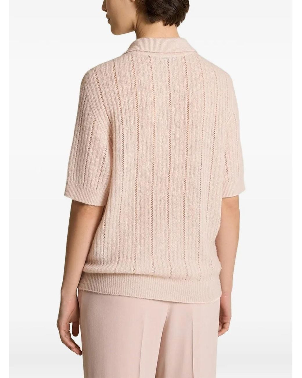 Kiton Pink Perforated Short-Sleeve Polo Shirt