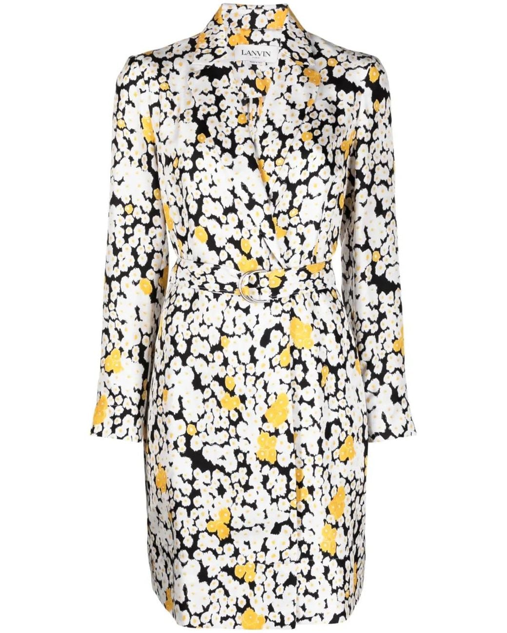 Lanvin White Floral-Print Belted Wrap Dress