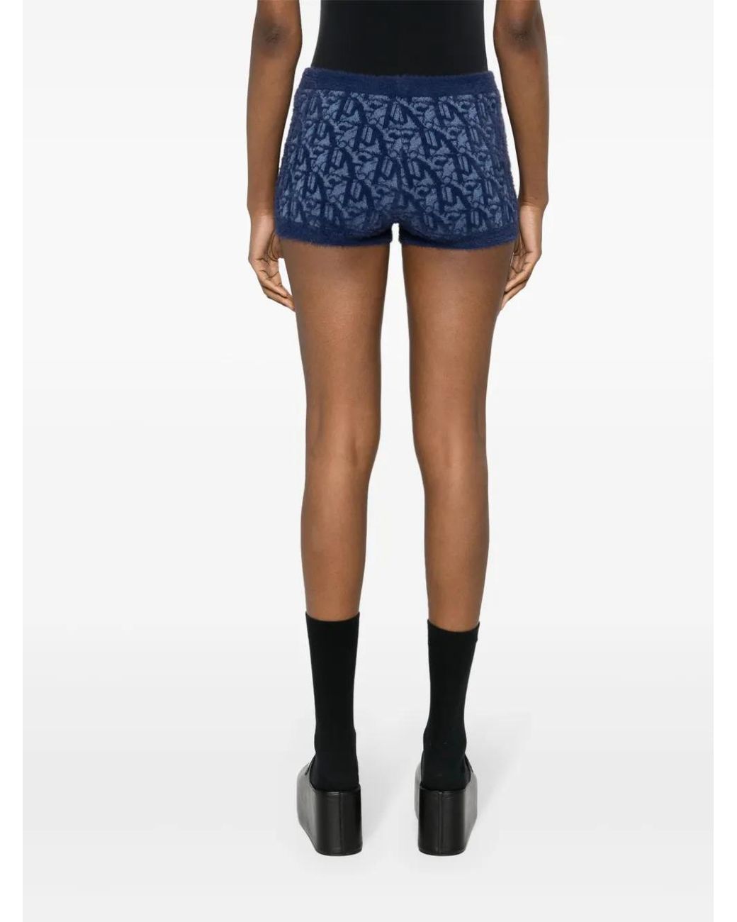 Palm Angels Blue Monogram-Jacquard Knitted Shorts