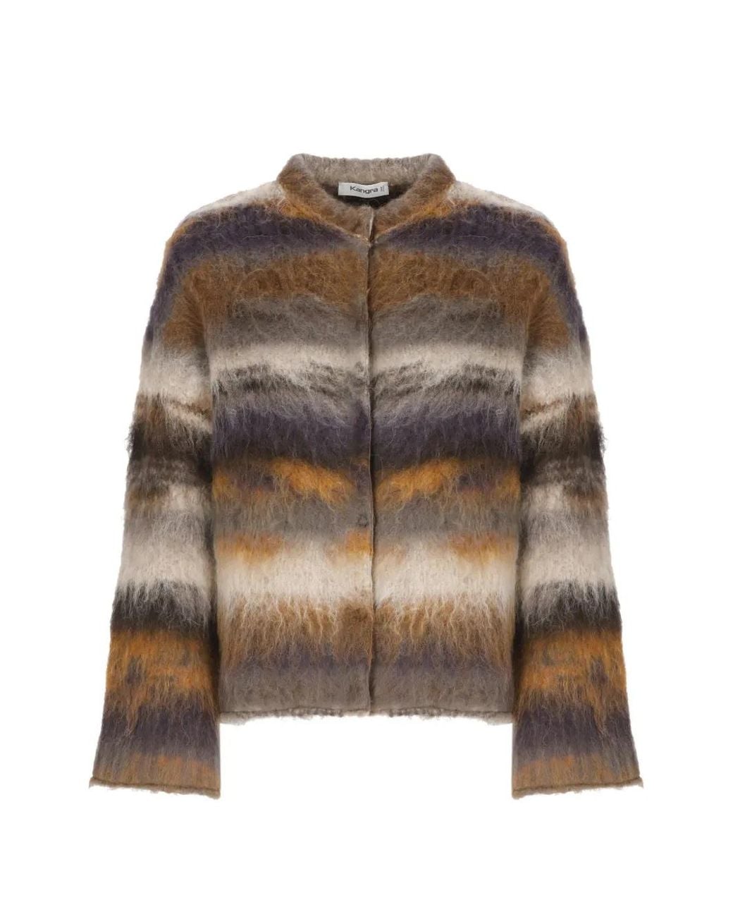 Kangra Brown Striped Brushed-Finish Cardigan