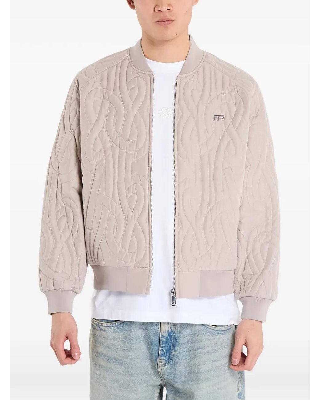 Filling Pieces White Quilted Bomber Jacket for men