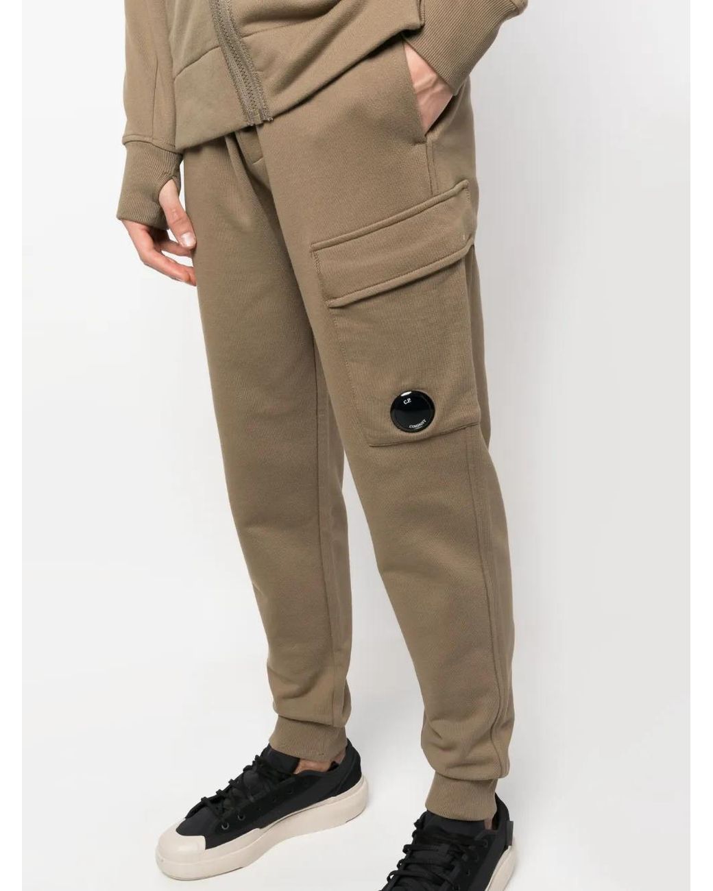 C P Company Natural Side Logo-Patch Track Pants for men