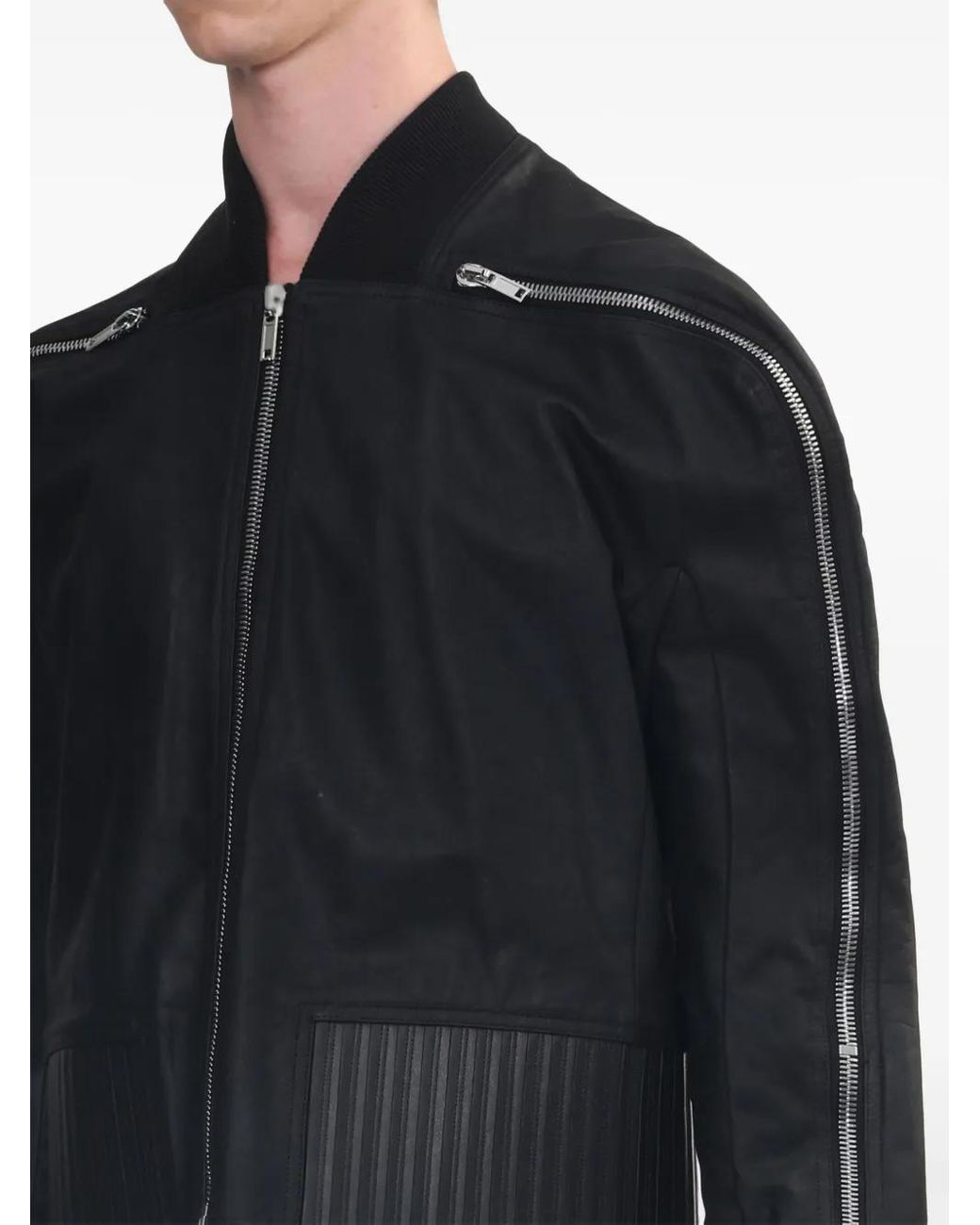 Rick Owens Zip-Detail Leather Bomber Jacket in Black for Men