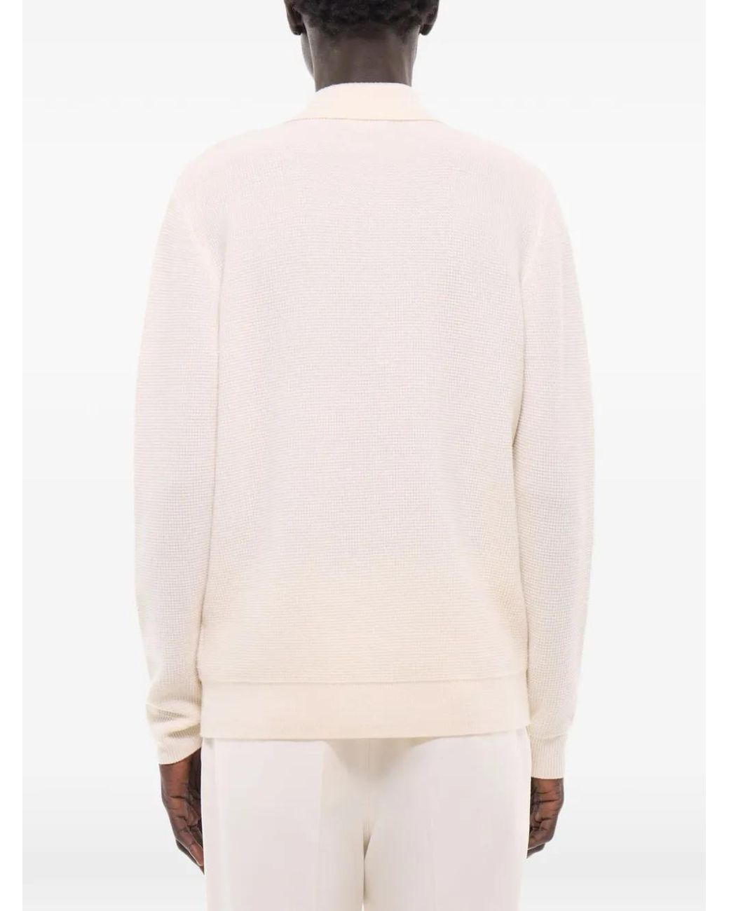 Fursac White Waffle-Knit Wool Polo Shirt for men