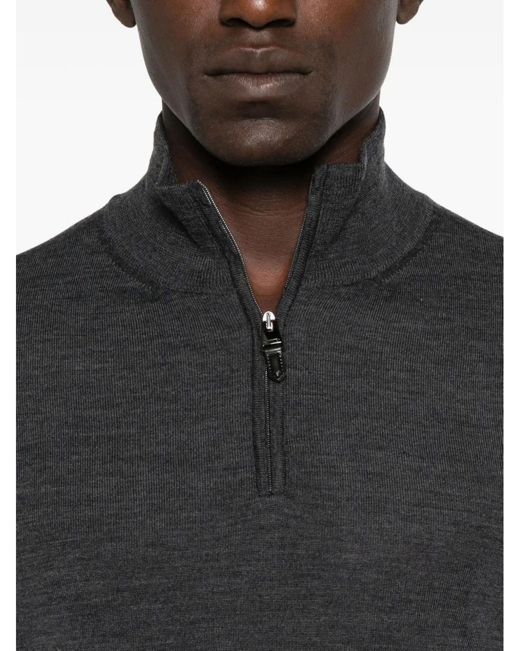 Canali Black Zip-Neck Wool Sweater for men