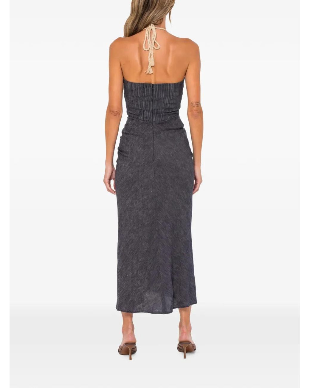 JBQ Blue Montauk Cut-Out Ruched Midi Dress