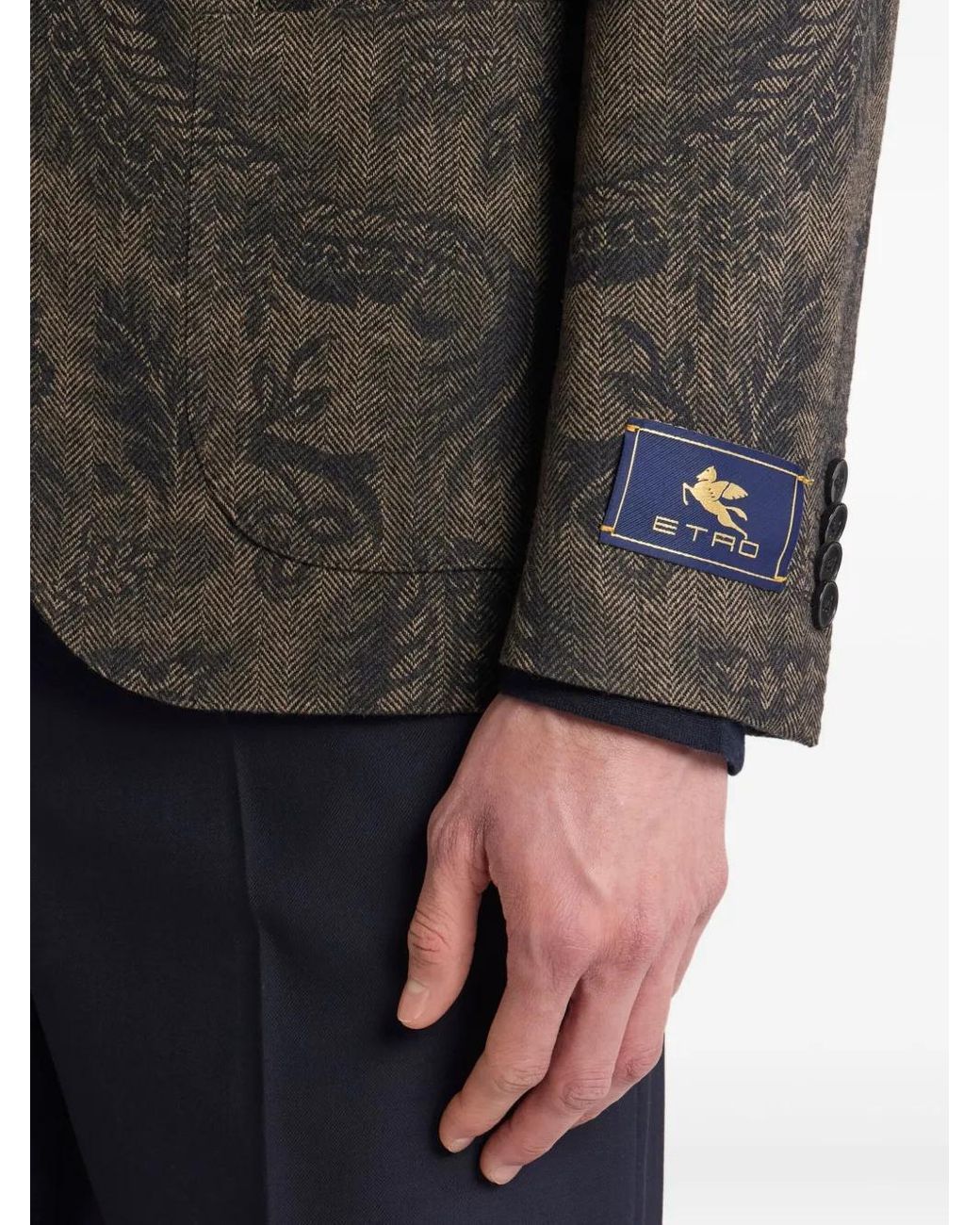Etro Black Wool And Cashmere Blazer With Placed Print for men