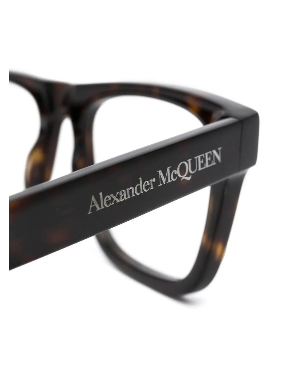 McQueen Black Tortoiseshell-Effect Square-Frame Glasses