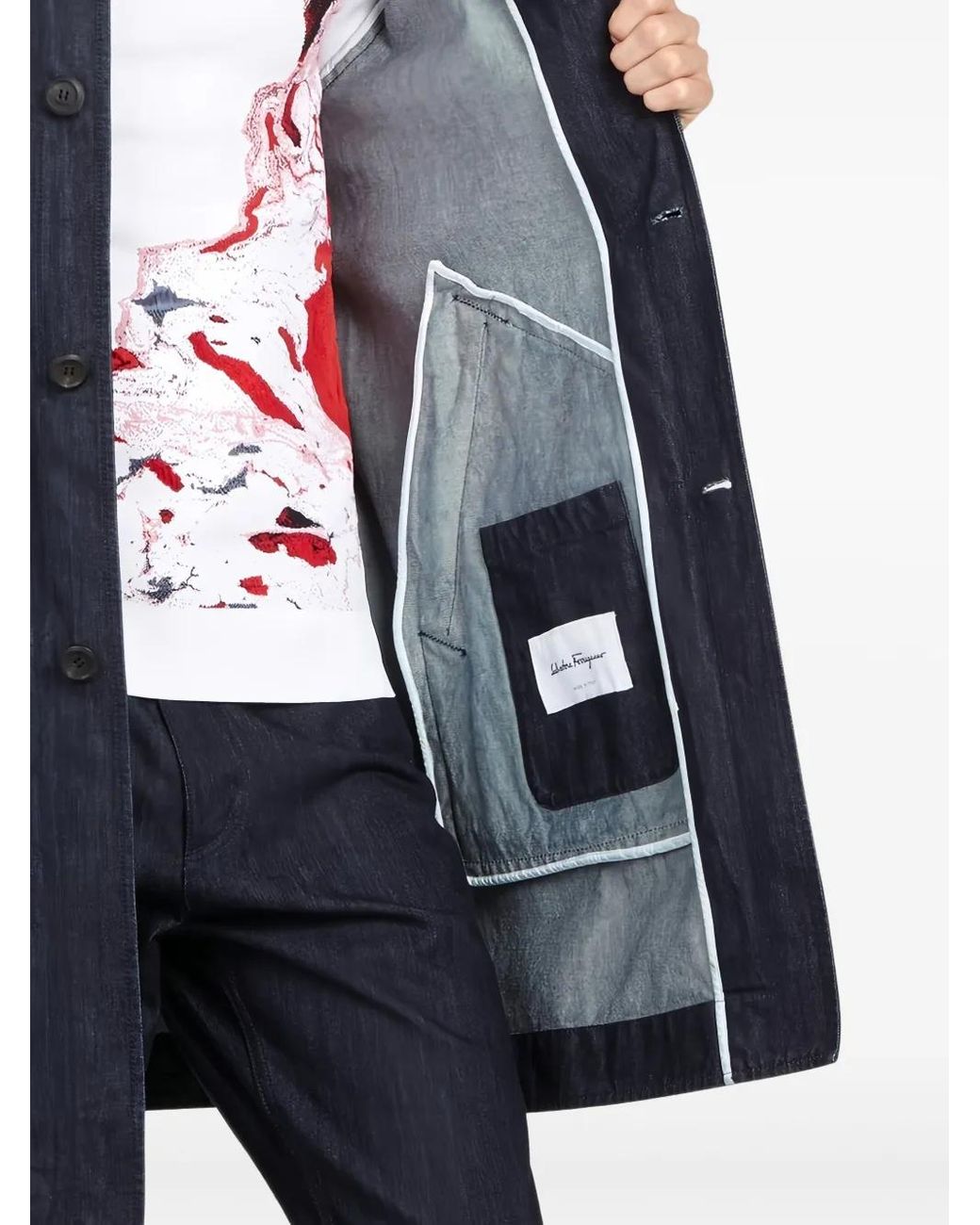 Ferragamo Blue Denim Buttoned Coat for men