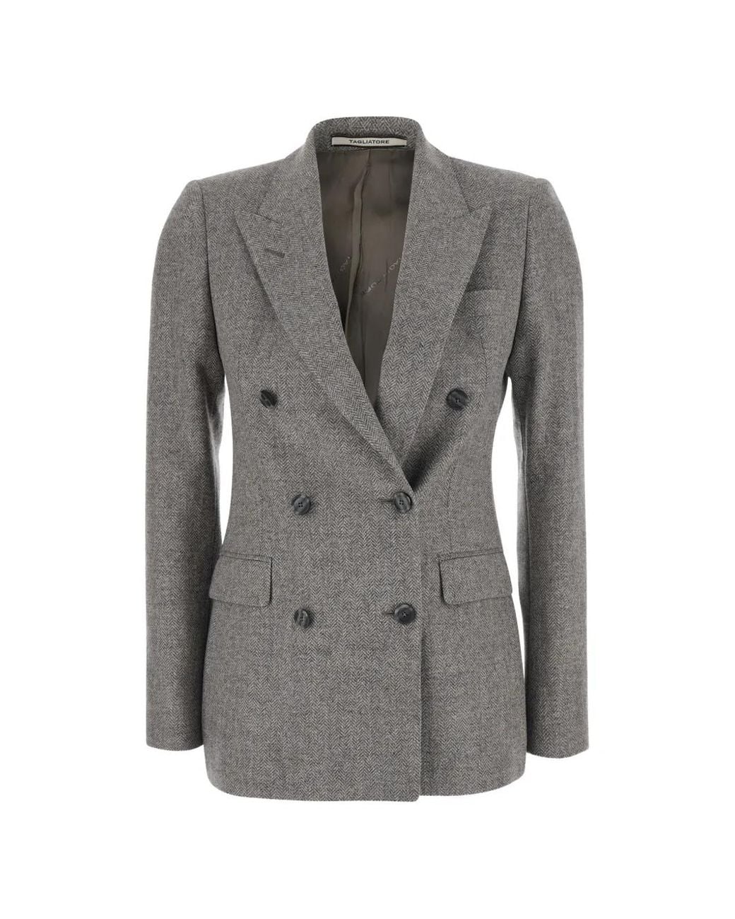 Tagliatore Gray Herringbone Double-Breasted Blazer